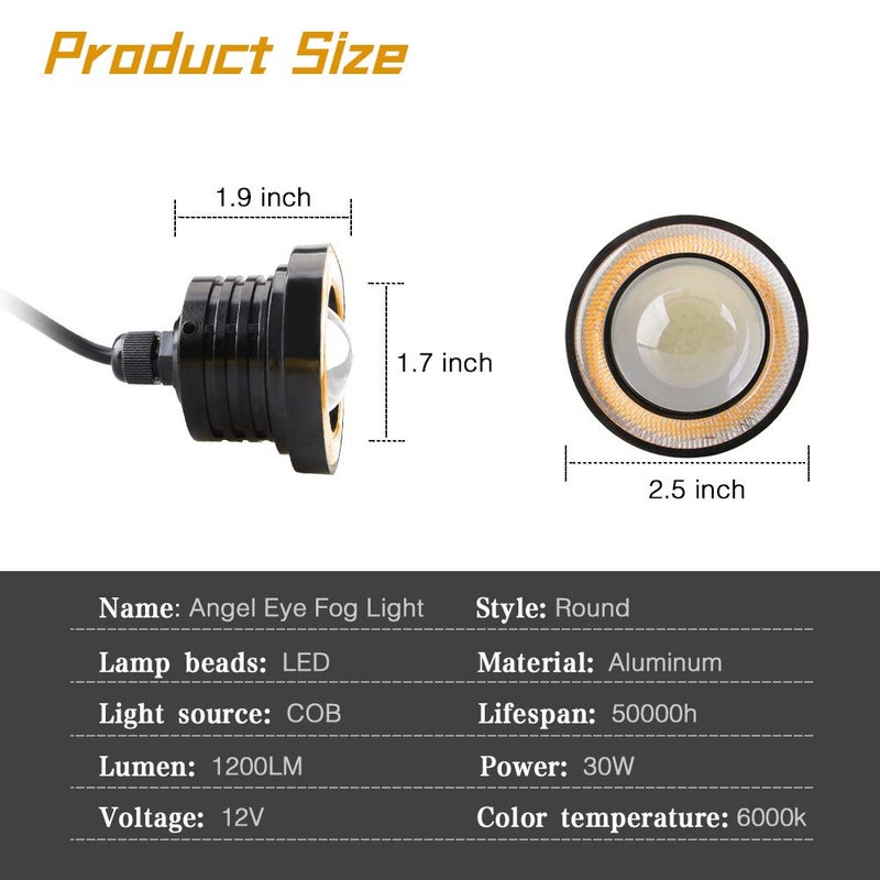 KaiDengZhe كاي دينغ زهي 2 قطعة مصباح ضباب LED بروجيكتور فائق السطوع 2.5 بوصة 12 فولت 10 واط أمبر/أصفر حلقات هالة ملائكية لمصباح رأس الدراجة النارية ضوء نهاري ضوء قيادة مصباح ضباب - Image 2
